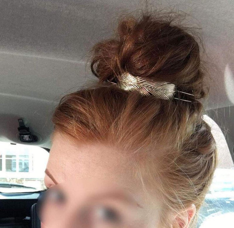 Suoirblss Vintage Leaf Hair Stick Alloy Feather Hair Cuff Bun Women Minimalist Bun Holder Cage Hair Stick Wedding Hair Accessories (Gold) - Image 4